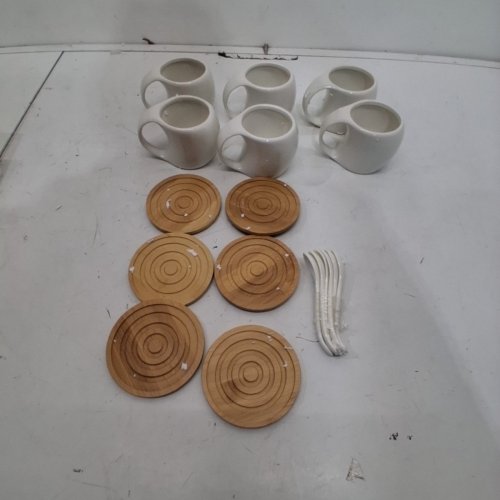 18PC CERAMIC COFFEE CUPS AND SAUCER SET - WHITE AND BROWN image 2