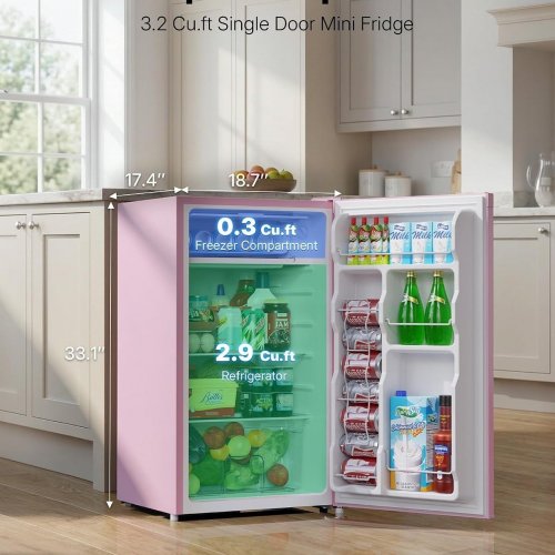 UPSTREMAN SINGLE DOOR MINI FRIDGE WITH FREEZER AND MINI ICE TRAY - 3.2 CU. FT. - PINK (MODEL: BR321) image 11