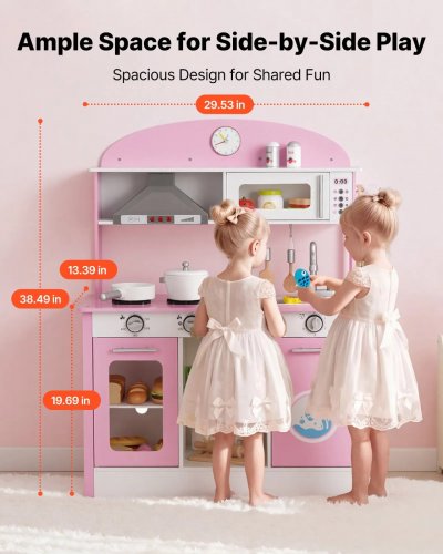VEVOR KIDS KITCHEN PLAYSET WITH REAL LIGHTS AND SOUNDS AND COOKWARE ACCESSORIES - WHITE/PINK (MODEL: TZ-KT003) image 2