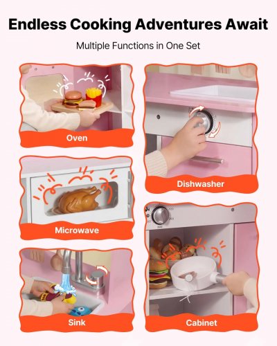 VEVOR KIDS KITCHEN PLAYSET WITH REAL LIGHTS AND SOUNDS AND COOKWARE ACCESSORIES - WHITE/PINK (MODEL: TZ-KT003) image 4