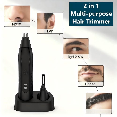 ASBELLT RECHARGEABLE EAR & NOSE HAIR TRIMMER FOR MEN, PROFESSIONAL PRECISION BODY HAIR SHAVER - BLACK (MODEL: SWT1000) image 2