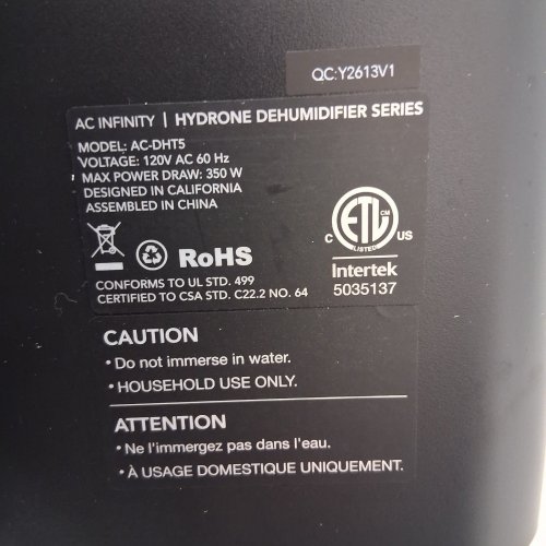 AC INFINITY HYDRONE 5 PRECISION PLANT DEHUMIDIFIER WITH 10 DRYING LEVELS AND APP CONTROL- 2L/2-3 PLANTS - BLACK (MODEL: AC-DT5) image 4