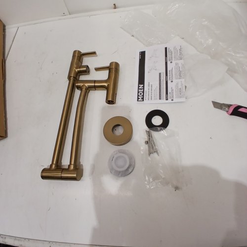 MOEN WALL MOUNTED DOUBLE HANDLE POT FILLER - 5.5 GPM - BRONZED GOLD (MODEL: S665BZG) image 3