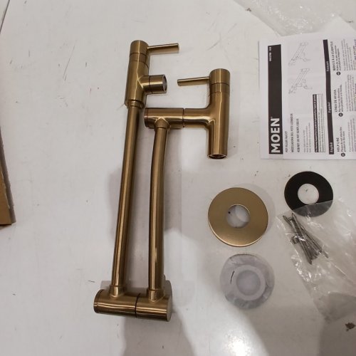 MOEN WALL MOUNTED DOUBLE HANDLE POT FILLER - 5.5 GPM - BRONZED GOLD (MODEL: S665BZG) image 5