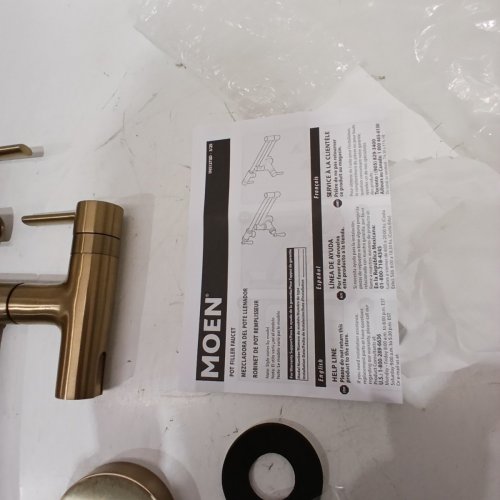 MOEN WALL MOUNTED DOUBLE HANDLE POT FILLER - 5.5 GPM - BRONZED GOLD (MODEL: S665BZG) image 7