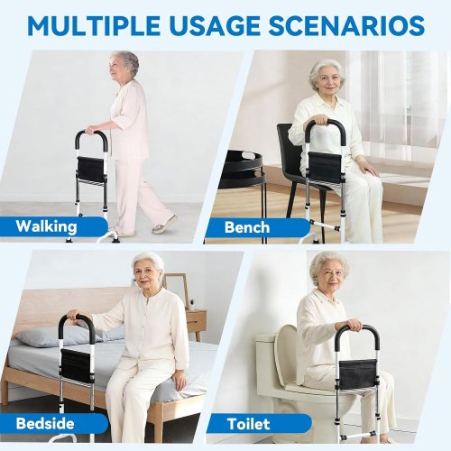 ADJUSTABLE HEIGHT NON-SLIP MOBILITY STAND ASSIST AID FOR ELDERLY - 35.5" - WHITE/BLACK image 4