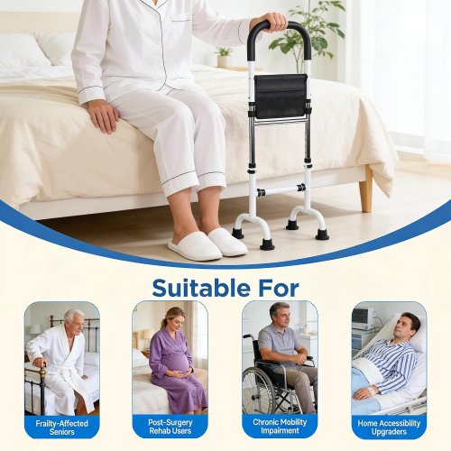 ADJUSTABLE HEIGHT NON-SLIP MOBILITY STAND ASSIST AID FOR ELDERLY - 35.5" - WHITE/BLACK image 5
