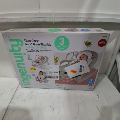 INGENUITY 3-IN-1 KEEP COZY GROW WITH ME VIBRATING BABY BOUNCER, ROCKER & CHAIR - 40LBS CAPACITY - WEAVER THEME GREY/WHITE/GREEN (MODEL: ‎12428) image 2