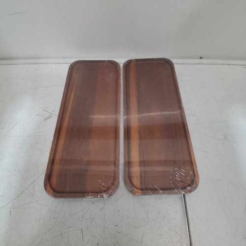 2 RECTANGULAR SERVING TRAYS - 14" X 5.5" -BROWN/WOOD image 2
