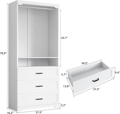 IRONCK FREESTANDING CLOSET SYSTEM - 31.5" -WHITE (MODEL:HK-YG-SC80) image 9