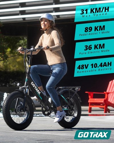 GOTRAX R2 FOLDING ELECTRIC BIKE WITH 3" FAT TIRES & 7 SPEEDS - 31KMH, 80KM MAX RANGE, 20" WHEELS - WHITE - (MODEL: R2) image 2