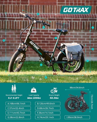 GOTRAX R2 FOLDING ELECTRIC BIKE WITH 3" FAT TIRES & 7 SPEEDS - 31KMH, 80KM MAX RANGE, 20" WHEELS - WHITE - (MODEL: R2) image 3