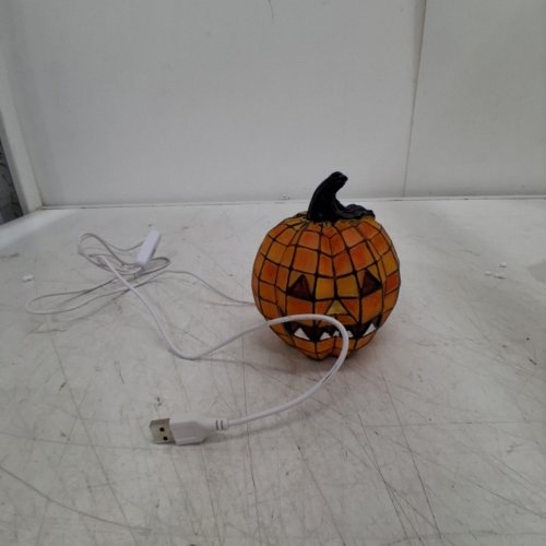 JACK-O'-LANTERN TIFFANY-STYLE PUMPKIN LAMP - 5" - ORANGE/BLACK image 3