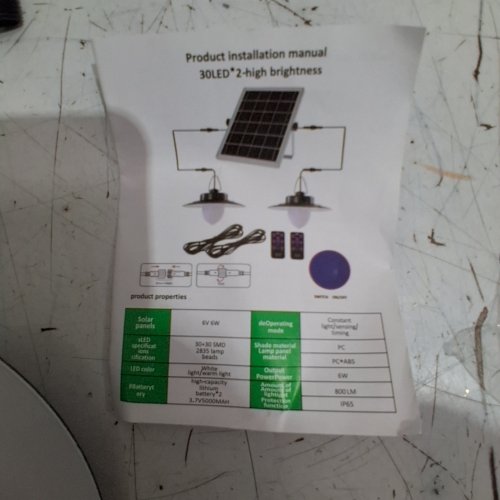 BIRDEEM SOLAR POWERED PENDENT INDOOR / OUTDOOR LIGHT KIT - 800LM - BLACK / WHITE (MODEL : 08206179624425) image 4