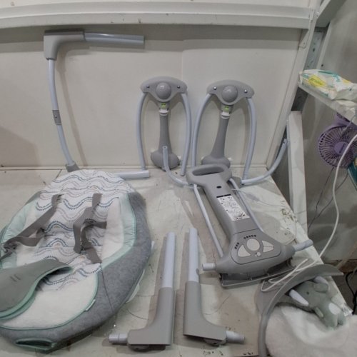 INGENUITY CONVERT ME 2-IN-1 CORDED COMPACT PORTABLE AUTOMATIC BABY SWING & INFANT SEAT WITH NATURE SOUNDS - 0 TO 9 MONTHS - 6-20LBS CAPACITY - SWELL GREY/GREEN/WHITE (MODEL: 12579) image 3