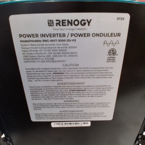 RENOGY 3000W PURE SINE WAVE POWER INVERTER FOR HOME/RV/TRUCK/OFF-GRID - 3000W, 12V DC TO 110V AC (MODEL:‎ RNG-INVT-3000-12V-P2) image 7