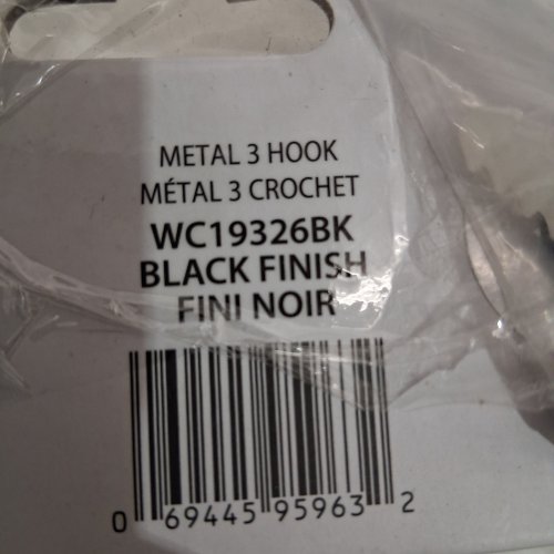 METAL 3-HOOK RAIL - 15" - BLACK (ITEM: WC19326BK) image 2