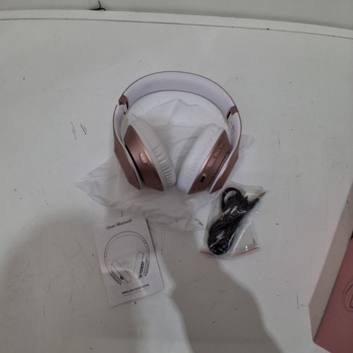 GLYNZAK FOLDABLE WIRELESS BLUETOOTH HEADPHONES - 65H PLAYTIME, 6 EQ MODES - ROSE GOLD/WHITE (MODEL: WH207A) image 3