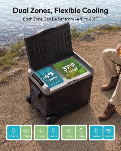 EUHOMY SMART CONTROL DUAL ZONE ELECTRIC PORTABLE COOLER - 12V / 24V - 45L - BLACK/GREY (MODEL: ZBD-50D/CF024-50BL-CAEH) image 2