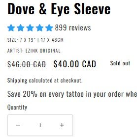 EZINK LONG LASTING TEMPORARY TATTOO SLEEVE - 7" X 19" - BLACK (MODEL: DOVE & EYE SLEEVE) image 2