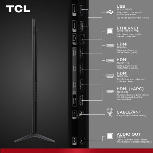 TCL QM6 SERIES 4K UHD QD-MINI LED 144HZ SMART GOOGLE TV - 55" - BLACK (MODEL: 55QM67K) image 2