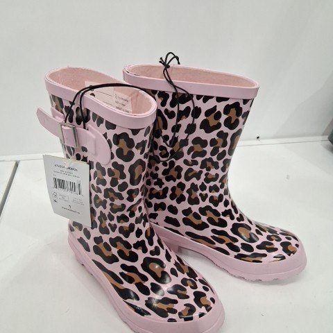 GIRL'S GEORGE LEOPARD PRINT RAIN BOOTS - SIZE 1 - PINK image 2