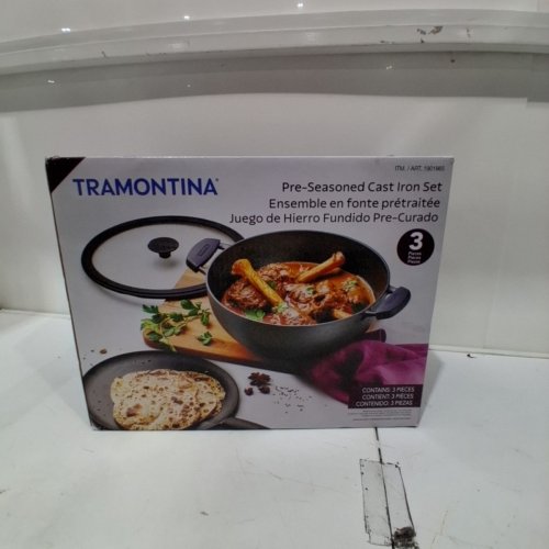 3PC TRAMONTINA PRE-SEASONED CAST IRON SET - 7QT (11") - BLACK (MODEL : 1901865) image 2