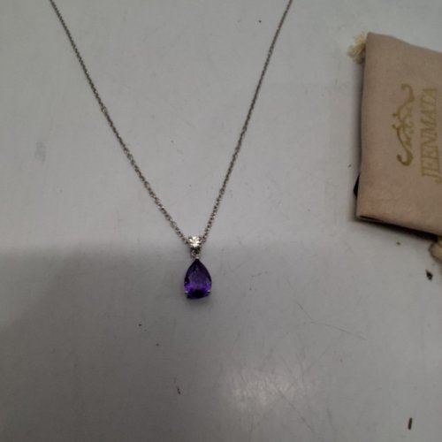WOMENS JEENMATA TEARDROP PENDANT NECKLACE - SILVER-TONE AND PURPLE image 4