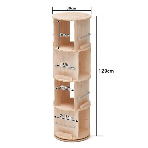 INTEXCA 4 TIER ROTATING BOOKSHELF 360° SOLID WOOD STACKABLE ORGANIZER - 51" - NATURAL WOOD image 2