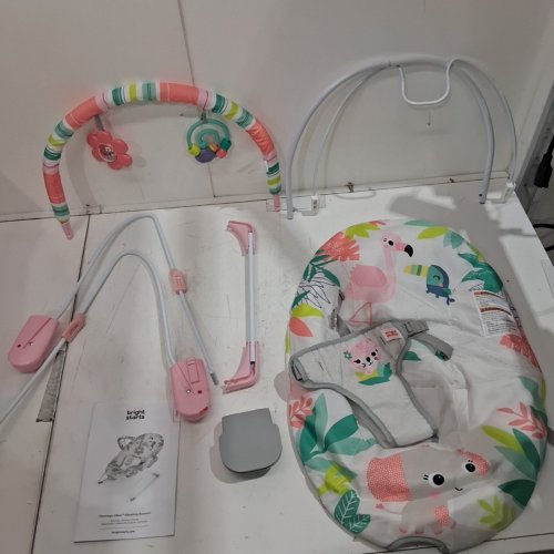 BRIGHT STARTS 3-POINT HARNESS VIBRATING BABY BOUNCER WITH TOY BAR - FLAMINGO VIBES (MODEL: 12228-ES) image 3