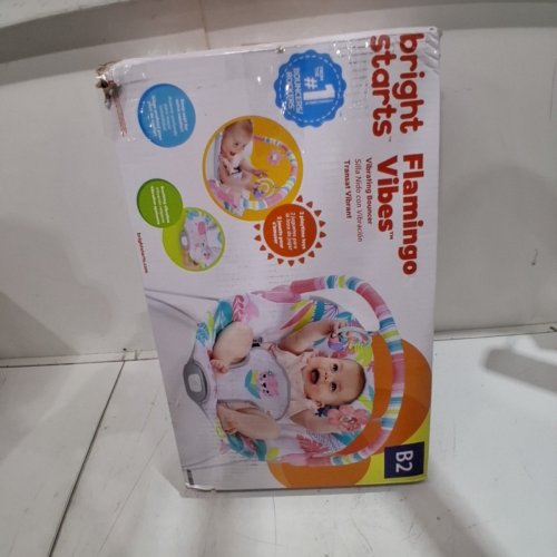 BRIGHT STARTS 3-POINT HARNESS VIBRATING BABY BOUNCER WITH TOY BAR - FLAMINGO VIBES (MODEL: 12228-ES) image 4