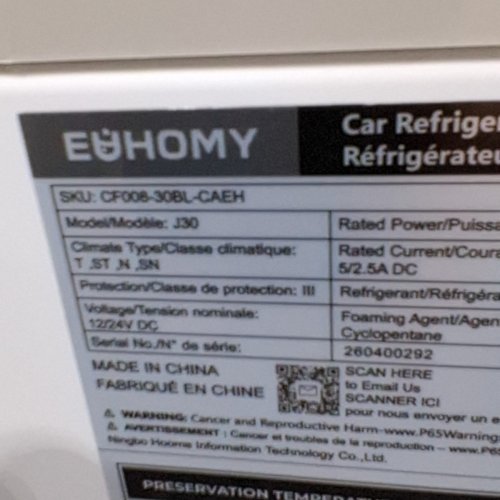 EUHOMY CAR ELECTRIC REFRIGERATOR COOLER WITH APP CONTROL - 30QT - 12V - BLACK/GREY (J30) image 7