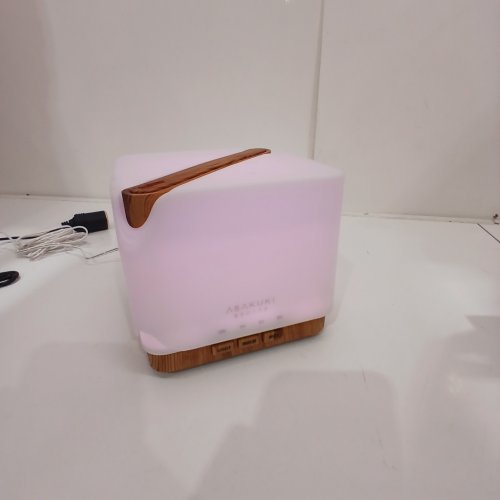 ASAKUKI SQUARE ULTRASONIC LED ESSENTIAL OIL DIFFUSER WITH AUTO-OFF - 700ML - WHITE / WOOD - (MODEL:AD004) image 2
