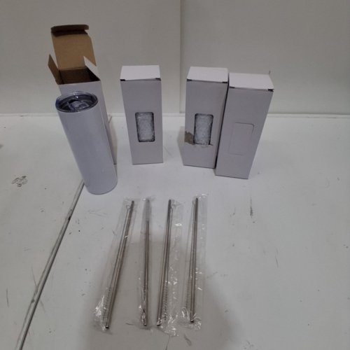 4PK YORKAAN SUBLIMATION READY INSULATED SKINNY TUMBLERS WITH STRAW, LID, AND STRAW CLEANER - 20 OZ - WHITE image 2