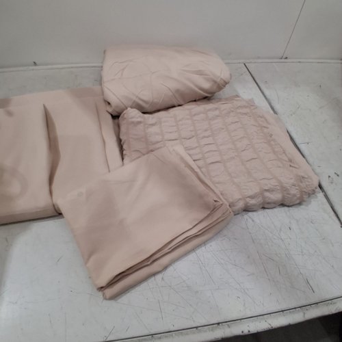 6PC HYMOKEGE SEERSUCKER BEDDING SHEET SET FOR ALL SEASONS - 2 PILLOWCASES, 2 SHAMS, 1 FITTED SHEET & 1 TOP SHEET - TWIN - BEIGE image 3