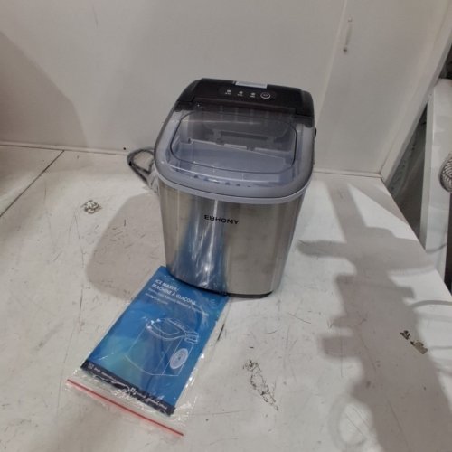 EUHOMY COUNTERTOP ICE MAKER MACHINE WITH HANDLE, BASKET AND SCOOP - MAKES 26LBS PER DAY - STAINLESS STEEL - (MODEL: IM001-BSI-CAEH / IM-06S) image 3