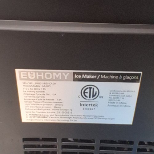 EUHOMY COUNTERTOP ICE MAKER MACHINE WITH HANDLE, BASKET AND SCOOP - MAKES 26LBS PER DAY - STAINLESS STEEL - (MODEL: IM001-BSI-CAEH / IM-06S) image 7