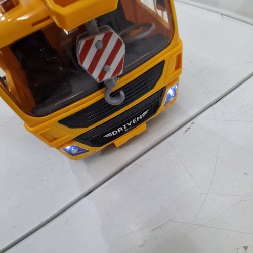 DRIVEN BY BATTAT JUMBO CRANE TRUCK TOY WITH MOVABLE CRANE ARM, SOUNDS, LIGHTS, CRANE BUCKET ATTACHMENT & MINIATURE CONSTRUCTION WORKER - 27" - YELLOW/BLACK/WHITE (MODEL: WH1362Z) image 2