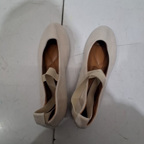 WOMENS ELASTIC BAND DANCE FASHION FLAT SHOES - 7 - BEIGE image 2