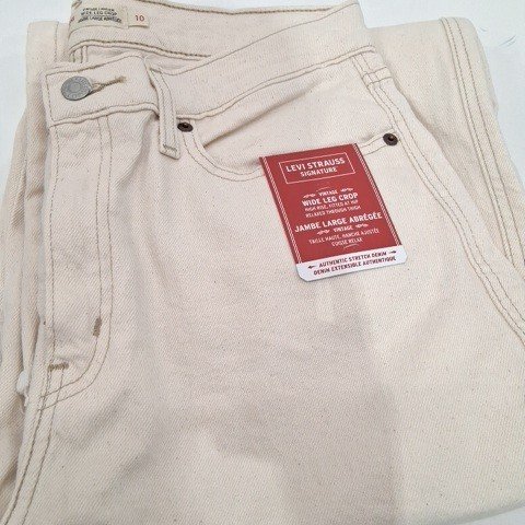 WOMEN'S LEVI STRAUSS SIGNATURE WIDE LEG CROPPED JEANS - SIZE 10 - CREAM image 2