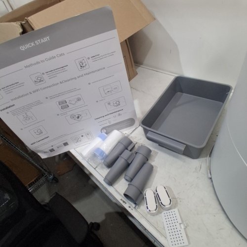 ELLENPENT AUTOMATIC SELF-CLEANING CAT LITTER BOX WITH APP CONTROL AND SAFETY SENSOR - 90L CAPACITY - GREY/WHITE (MODEL: CH-ICB019) image 7
