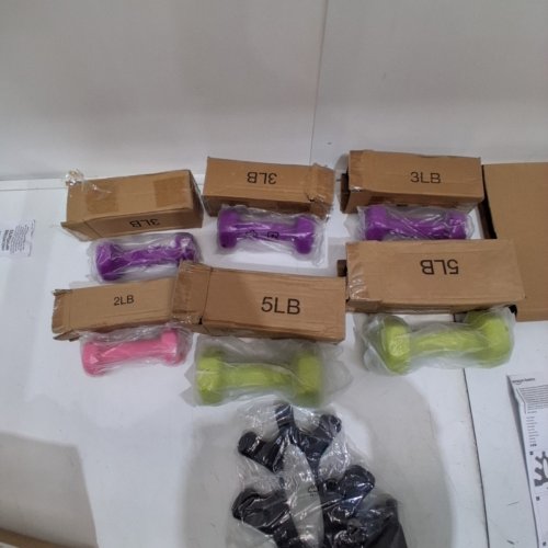7PC AMAZON BASICS NEOPRENE HEXAGON DUMBBELL WEIGHT SET W/ STAND - 21 LBS TOTAL - PINK, PURPLE, GREEN, BLACK (MODEL: SDNS6-AB60) image 3