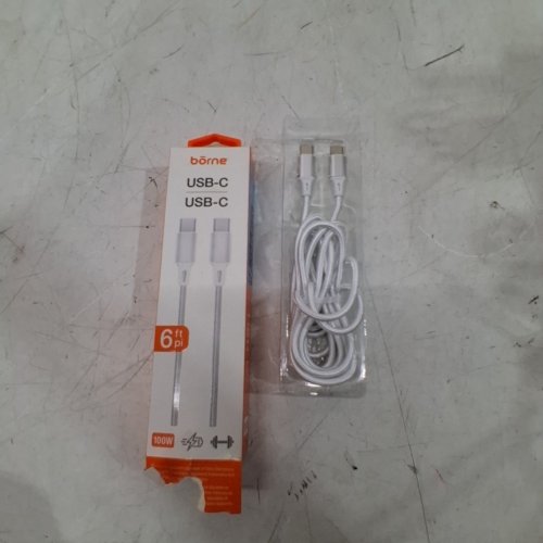 BORNE BRAIDED USB-C TO USB-C CABLE - 6FT, 27W - WHITE (MODEL: CBLCC6-WH) image 2