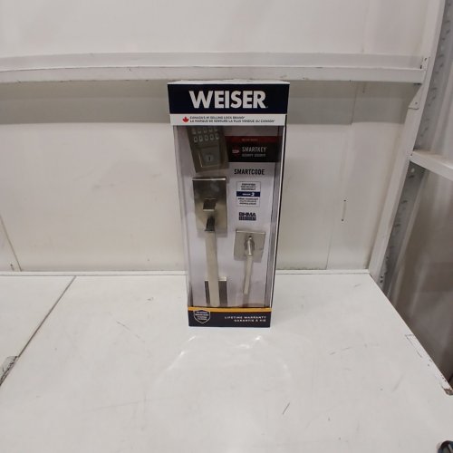 WEISER FRONT DOOR LOCK SET SMARTCODE KEYPAD DOOR LOCK WITH SAN CLEMENTE HANDLESET & HALIFAX INTERIOR DOOR HANDLE KEYLESS ENTRY - SATIN NICKEL - (MODEL: 9GLA92600-003) image 4
