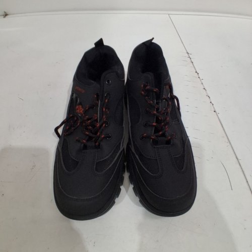 MEN'S LACE-UP ATHLETIC WALKING SHOES WITH MESH PANELS AND LUG SOLE - SIZE 9 - BLACK WITH RED ACCENTS image 5