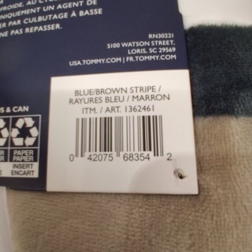 TOMMY HILFIGER LUXE PLUSH SHERPA THROW BLANKET - 50" X 70" - BLUE/BROWN STRIPE - (MODEL: 1362461) image 2