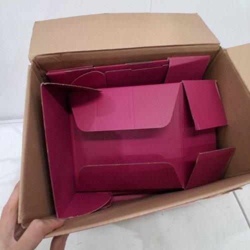 9PK FOLDING CARDBOARD SHIPPING STORAGE BOXES - 9.8" X 9.8" X 4" - CRANBERRY image 3