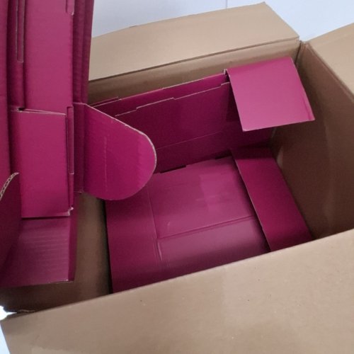 9PK FOLDING CARDBOARD SHIPPING STORAGE BOXES - 9.8" X 9.8" X 4" - CRANBERRY image 4