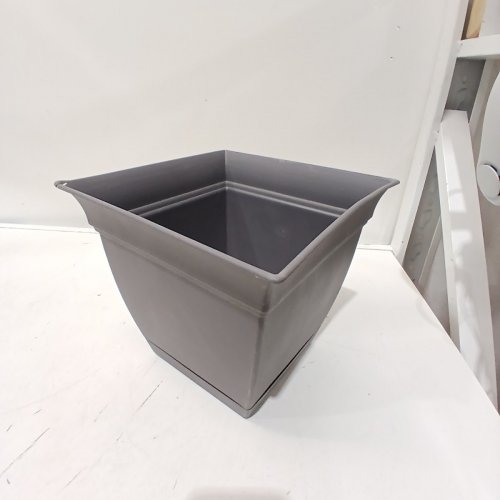 THE HC COMPANIES ECLIPSE SQUARE PLASTIC PLANTER WITH ATTACHED SAUCER OUTDOOR & INDOOR PLANT POT WITH DRAINAGE HOLES - 10" - GREY image 3