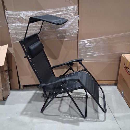 OUTSUNNY FOLDABLE LOUNGE CHAIR WITH CANOPY SHADE - 35.5" X 43.2" X 26.5" - BLACK image 2